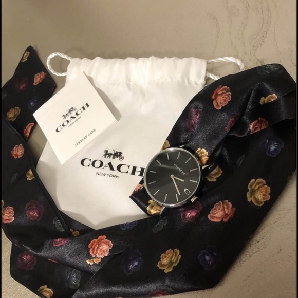 Coach- Perry Quartz Silver Dial Satin Scarf Watch - Picture 2 of 4